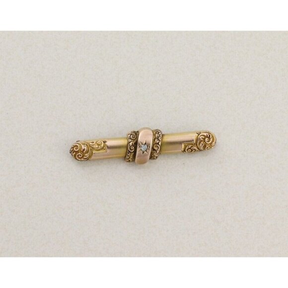 10k Yellow Gold Antique Art Nouveau Diamond Bar Pin - Picture 5 of 9